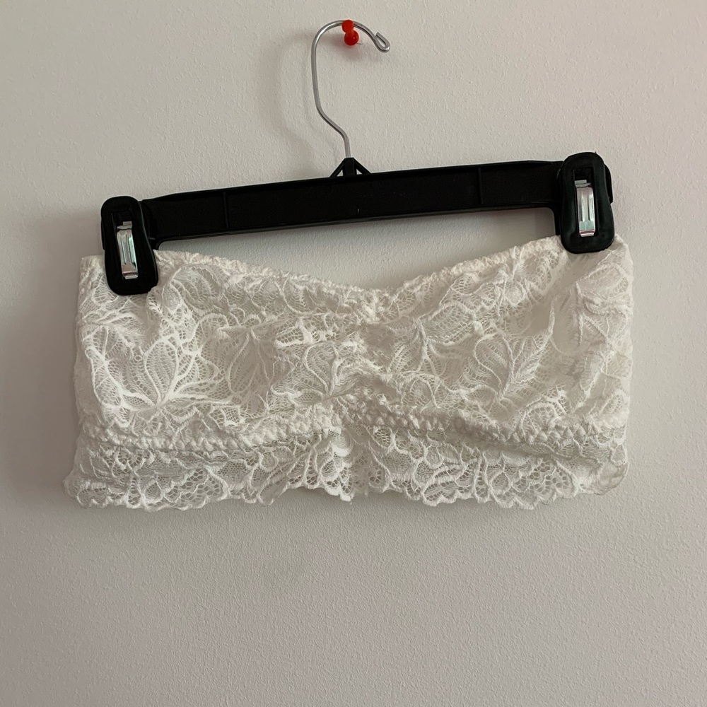 Sheer white lacy bandeau bralette
